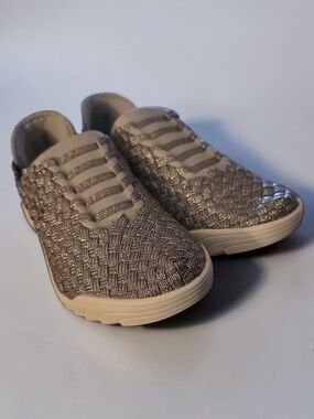 bernie mev. Woven Metallic Taupe Slip-On Sneakers